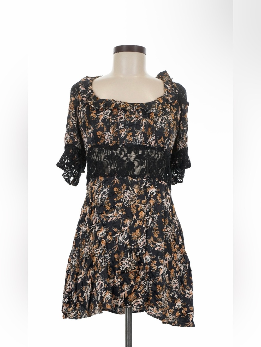 Free People Black Floral Lace-Inset Tunic